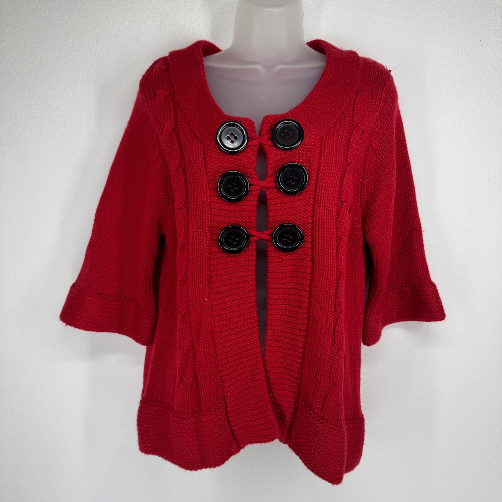 Vintage‎ Red Chunky Cable Knit Swing Cardigan Sweater Oversized Large Layering